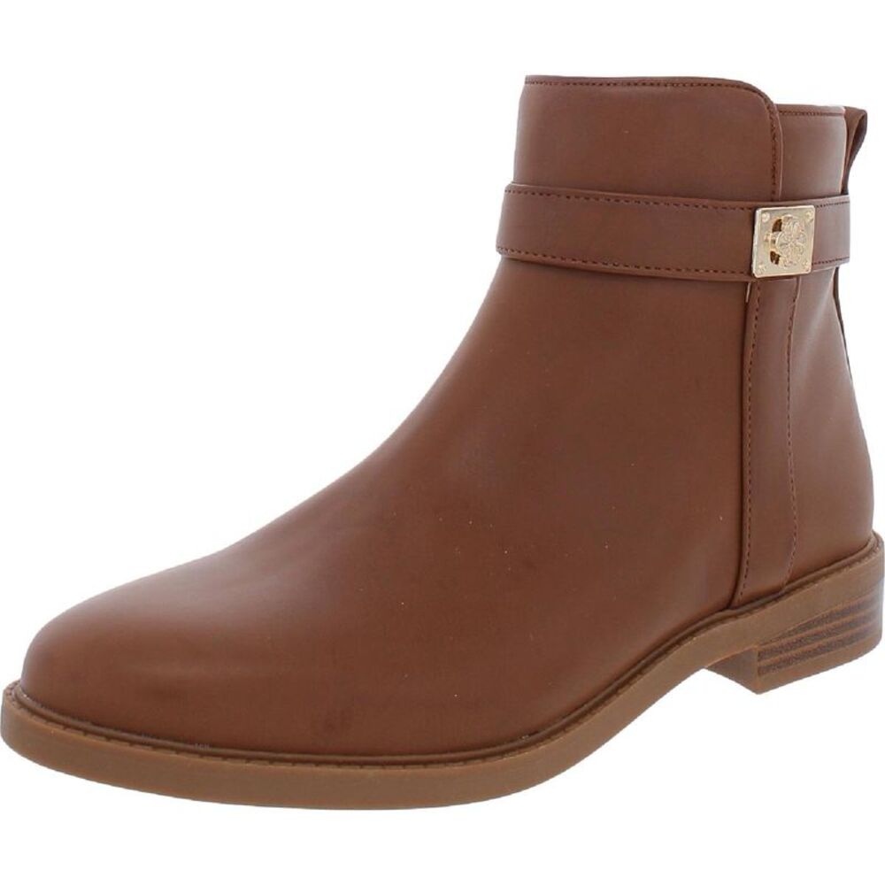Charter Club Womens Jevevaa Brown Faux Leather Zip Up Ankle Boots Shoes